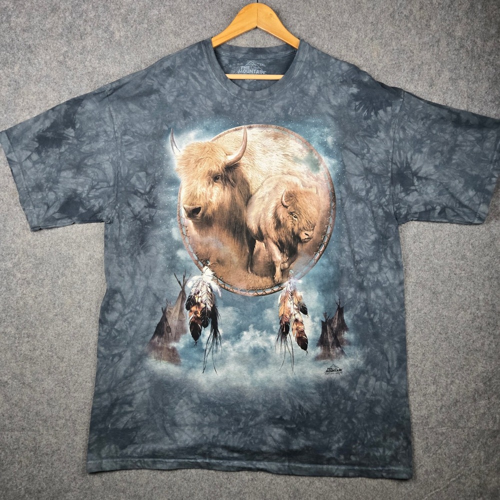 The Mountain Buffalo T Shirt Mens 2XL Blue Tie Dye Dreamcatcher Nature Tie Dye